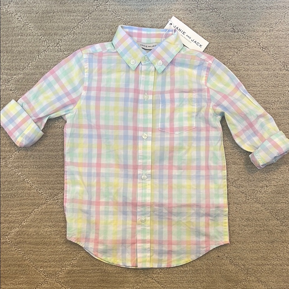 Janie and Jack Pink and Yellow Button Down Shirt